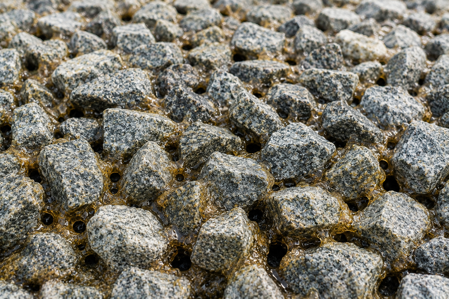 Railway ballast stones bonded with PUGLUE PU-50D polyurethane binder