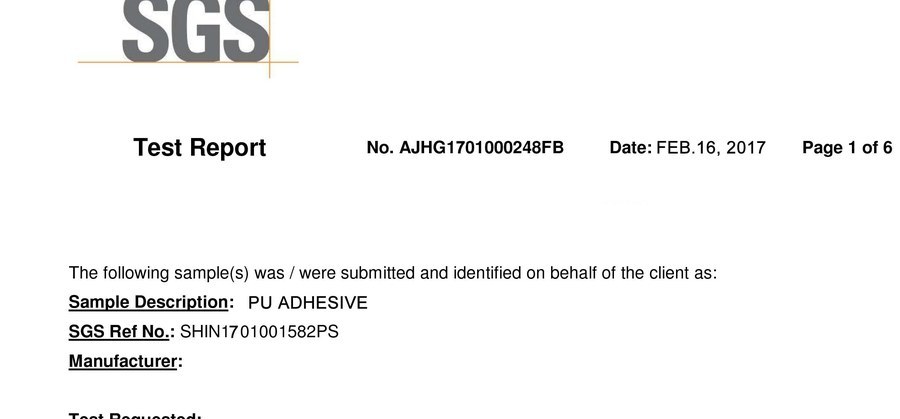 SGS test report for PU adhesive to ASTM E84