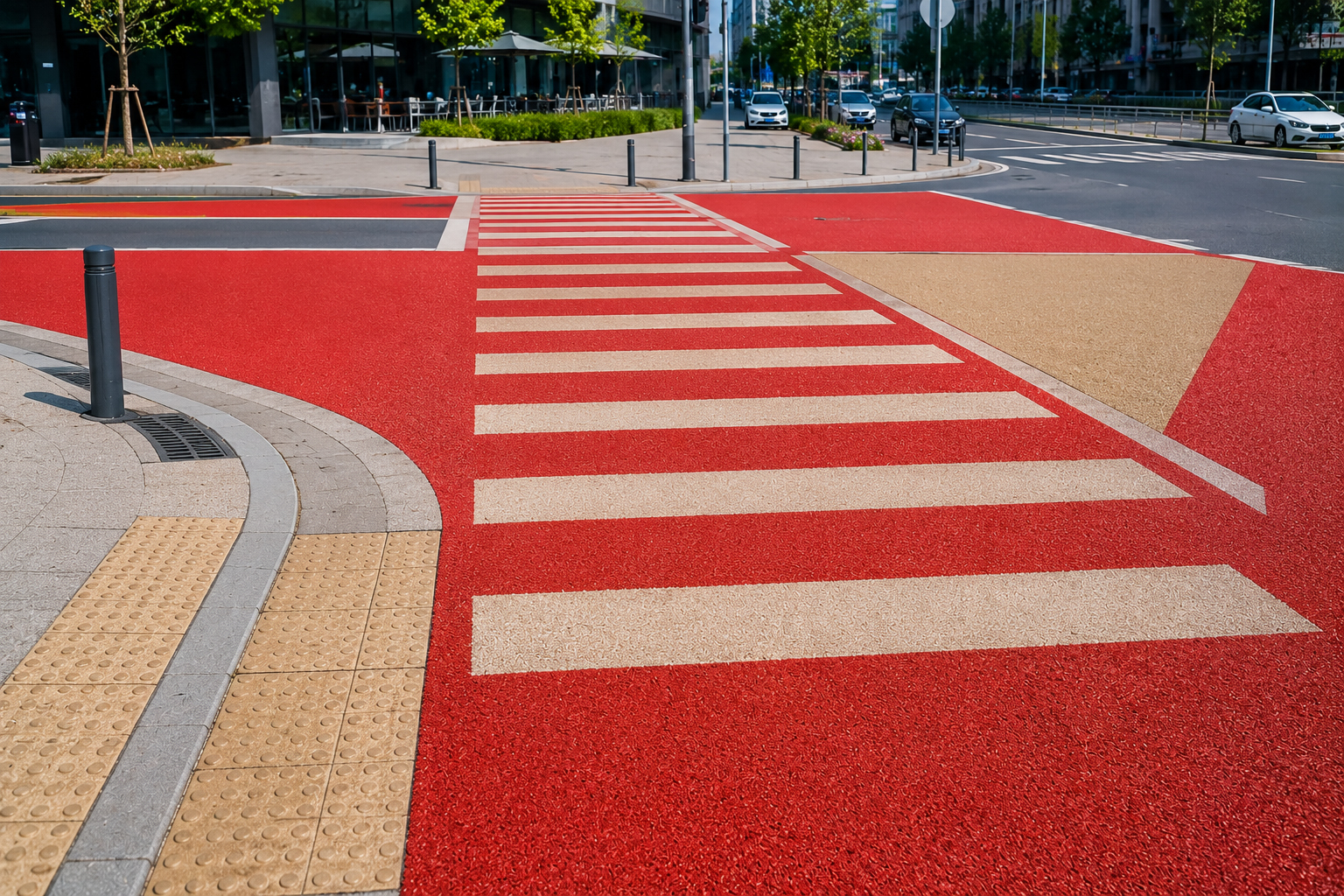 Colored anti-slip pedestrian crossing