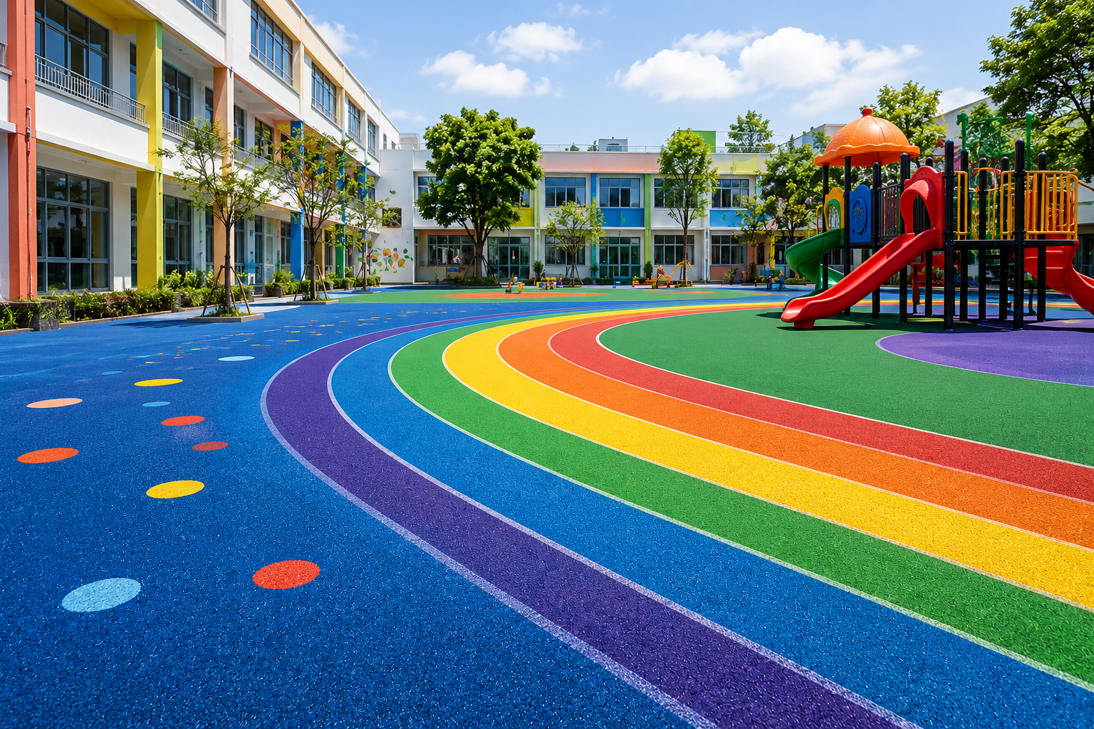 Colorful anti-slip playground surface