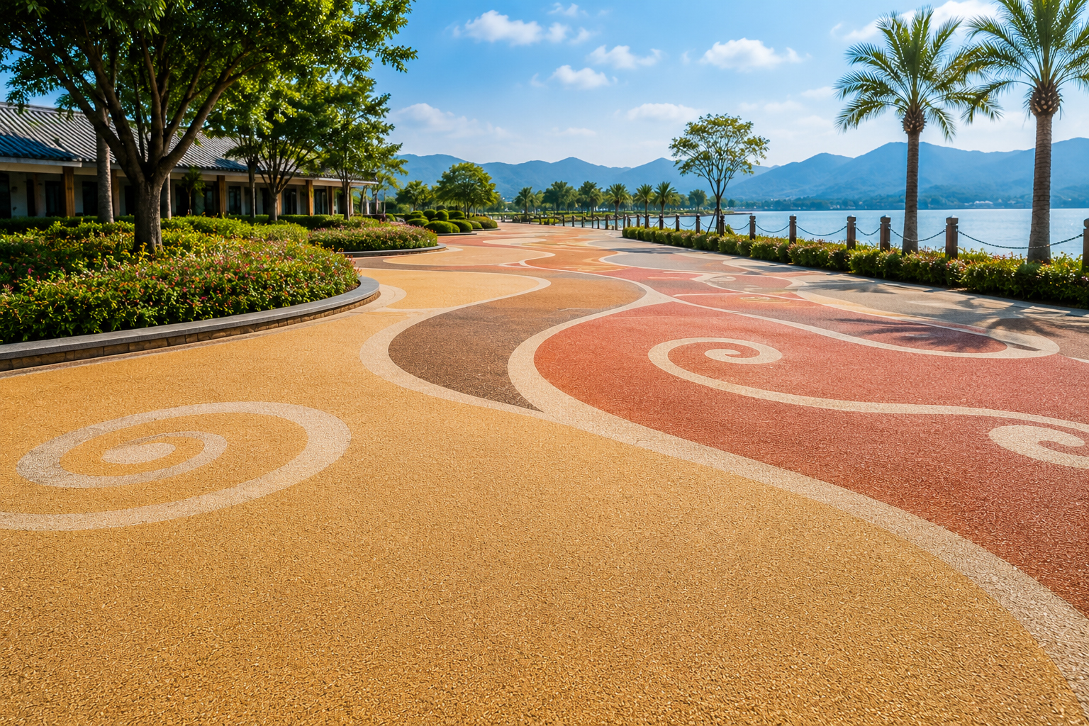 Decorative colored plaza pavement