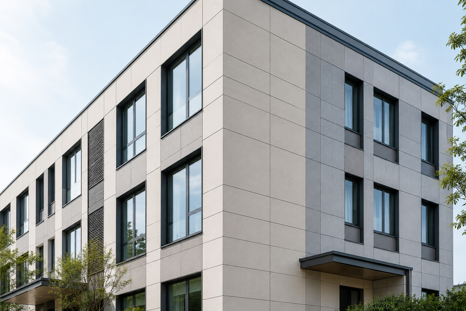 External-wall insulation decorative panels on a building facade