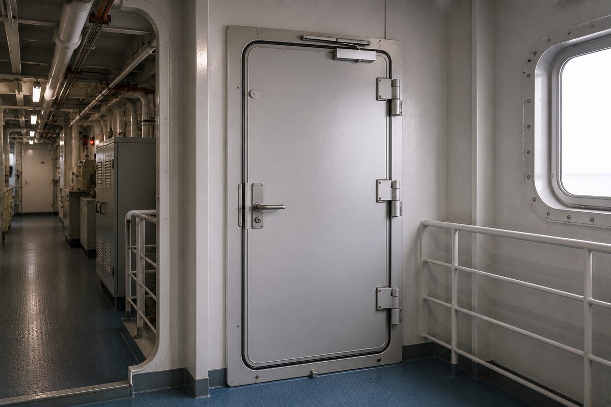Marine fire door on a ship