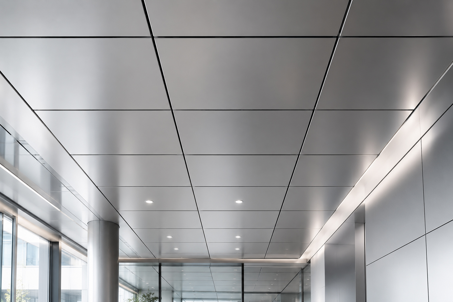 Aluminum ceiling panels in a commercial interior
