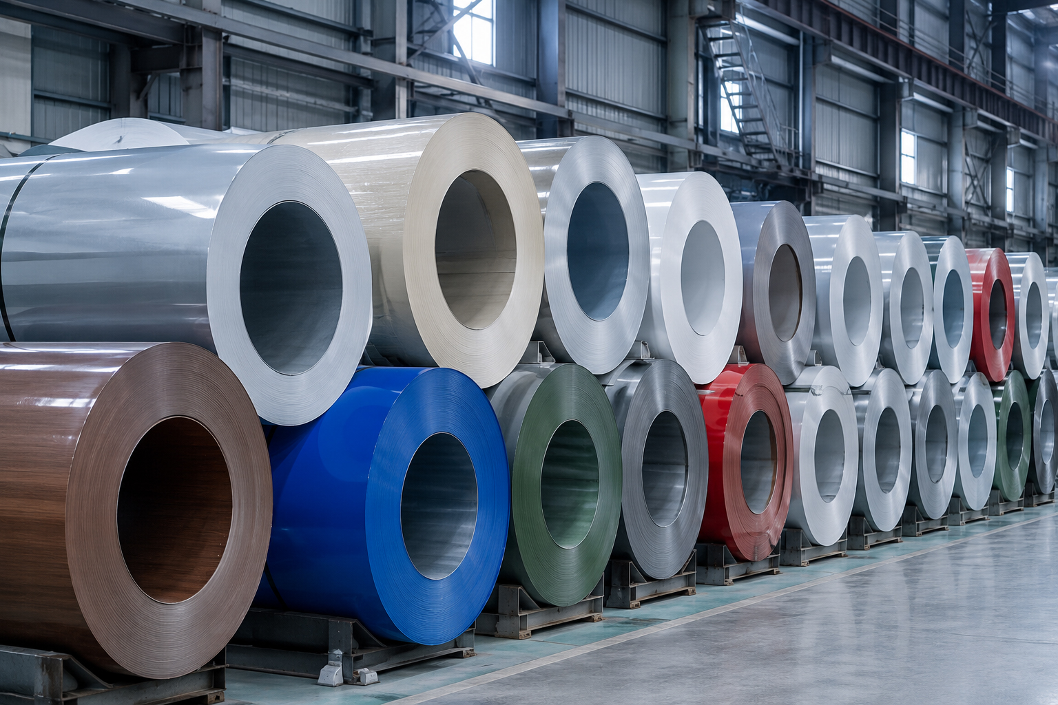 Coils of color-coated and PVC-laminated steel sheet