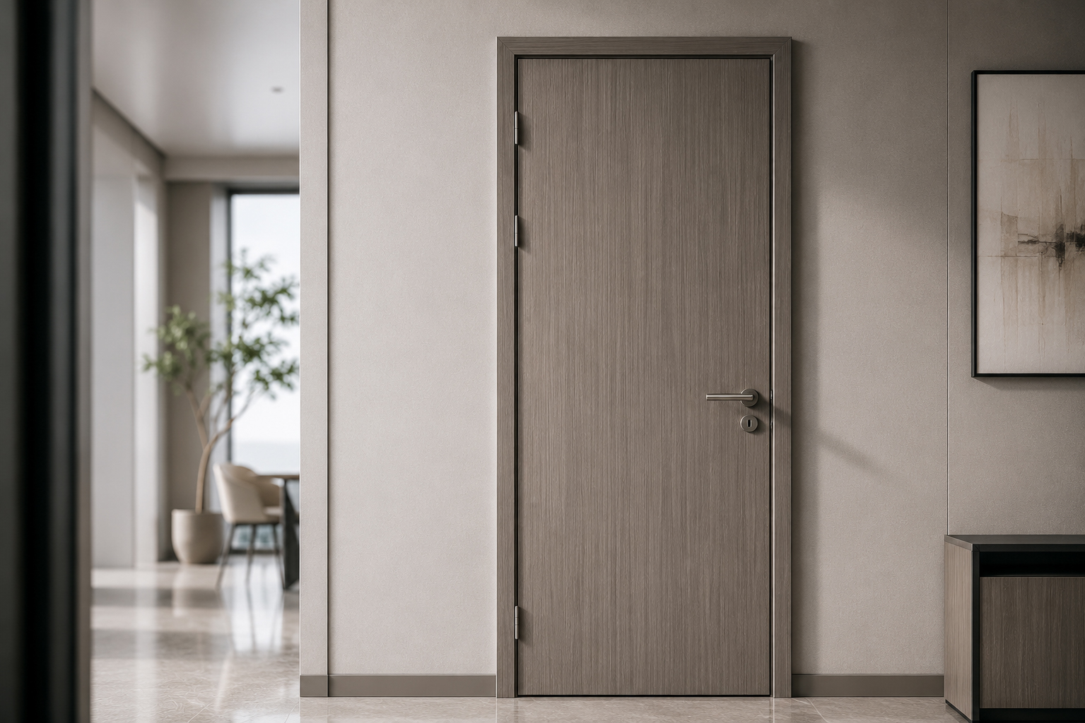 PVC-laminated steel door with wood-grain film finish