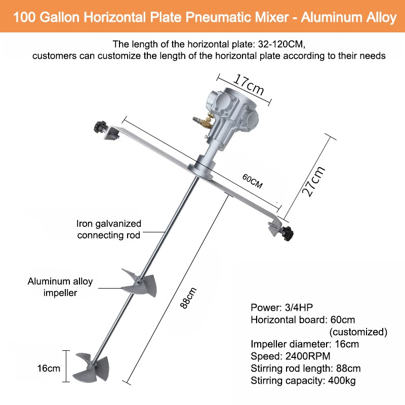 100-gallon horizontal-plate pneumatic mixer, aluminium alloy