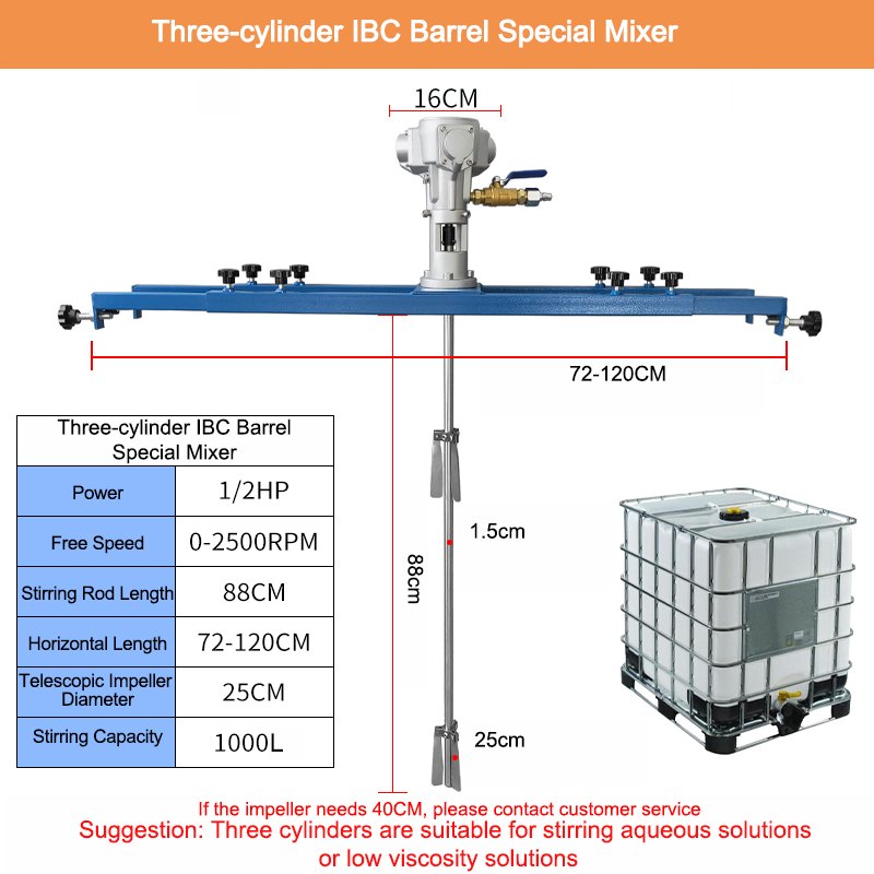 Three-cylinder IBC barrel pneumatic mixer