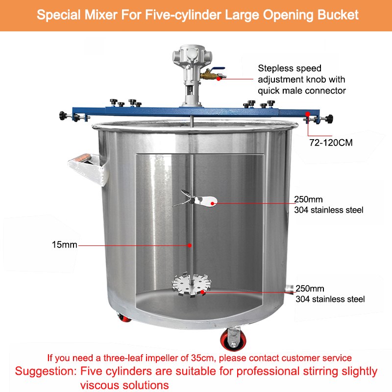 Five-cylinder open-bucket pneumatic mixer