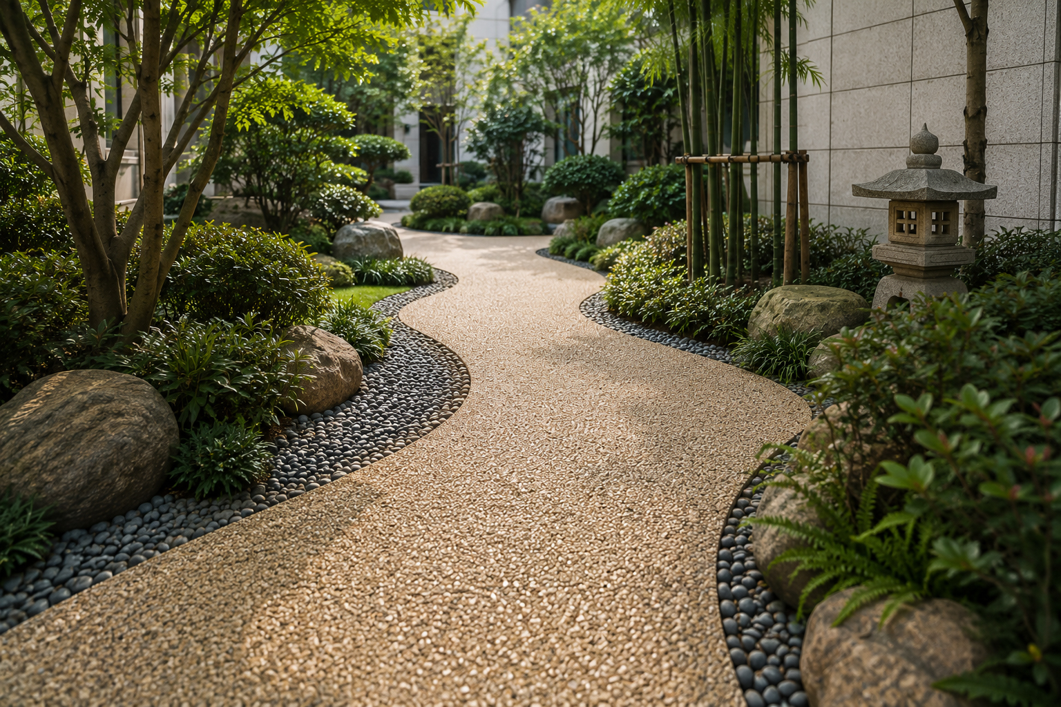 Resin-bound decorative garden path