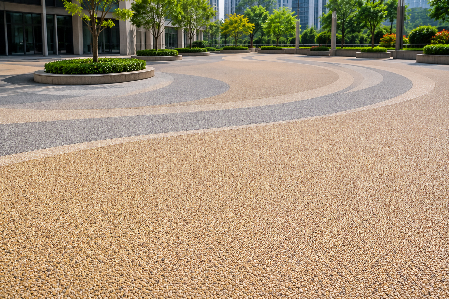 Resin-bound permeable city plaza