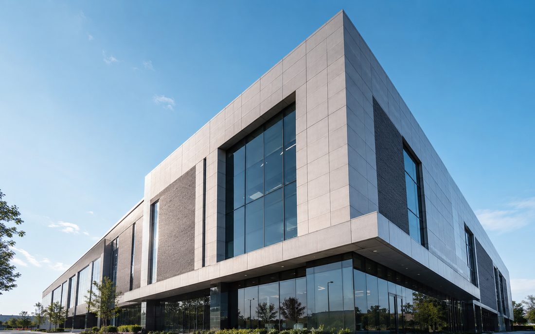 Aluminum and stone honeycomb composite cladding for curtain-wall facades
