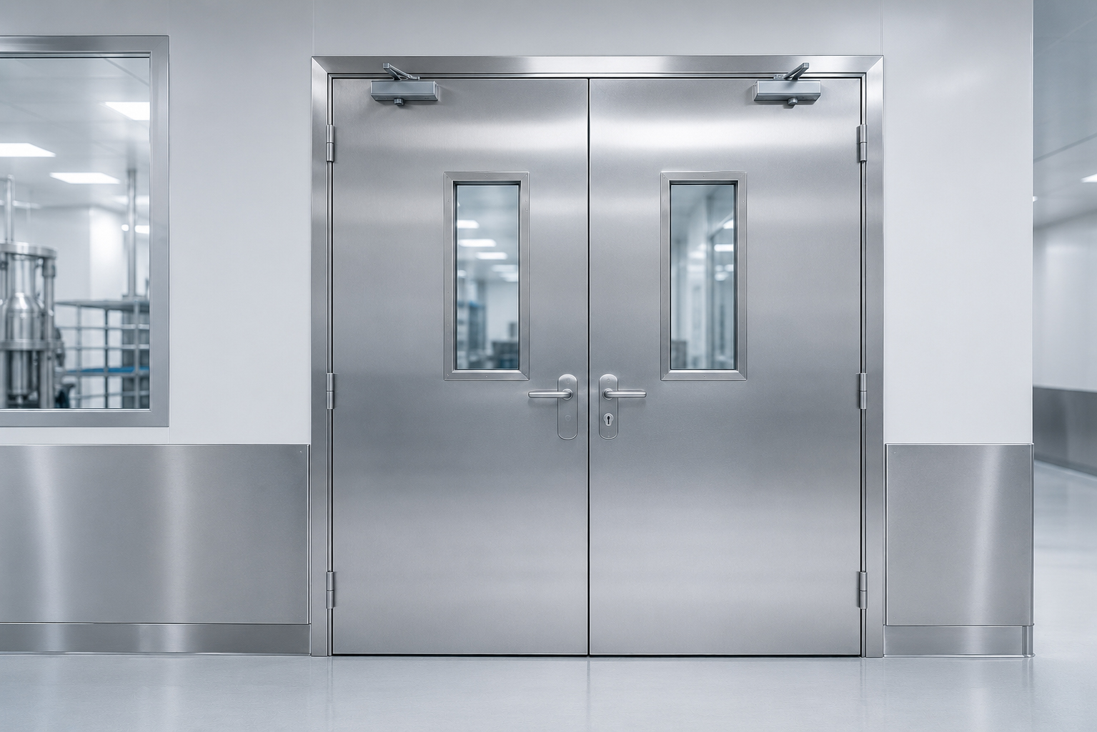 Stainless steel fire doors in a hygienic facility